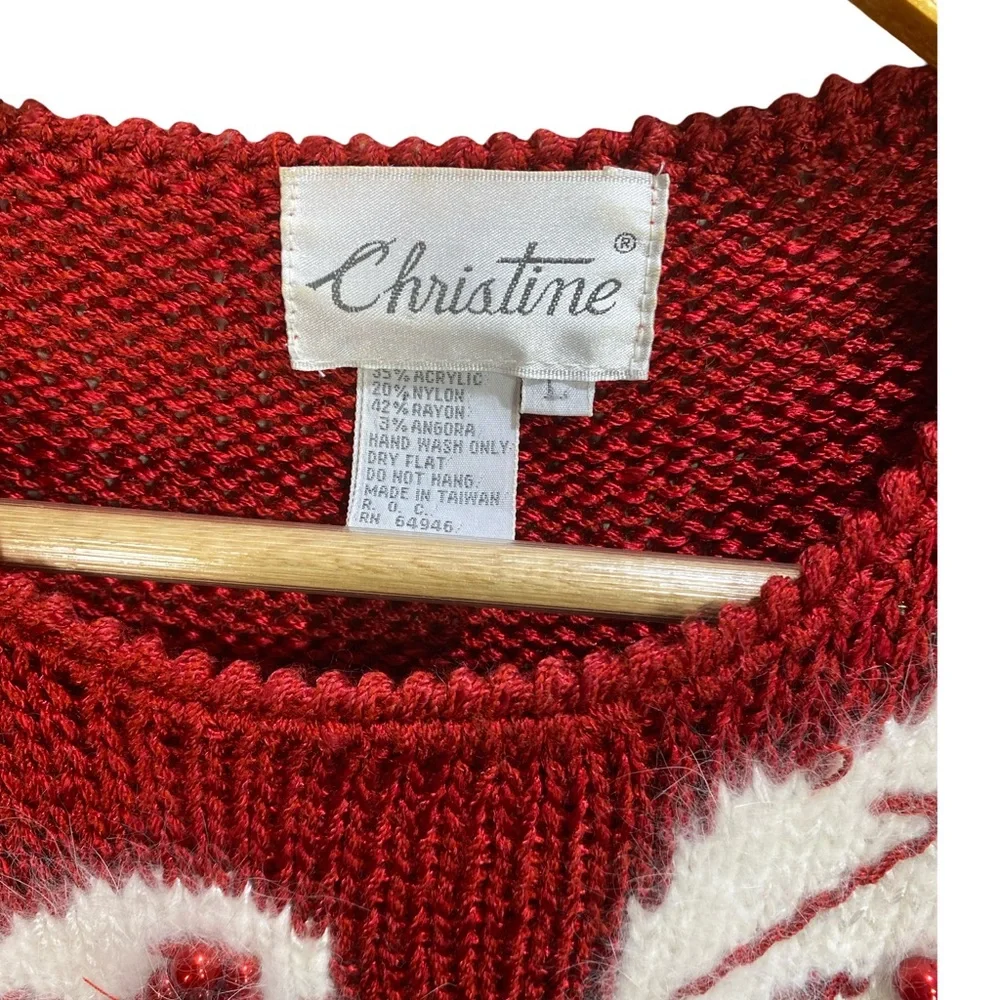 Vintage 1980s Christine Red Beaded Sweater Women’s Large Shoulder‎ Pads